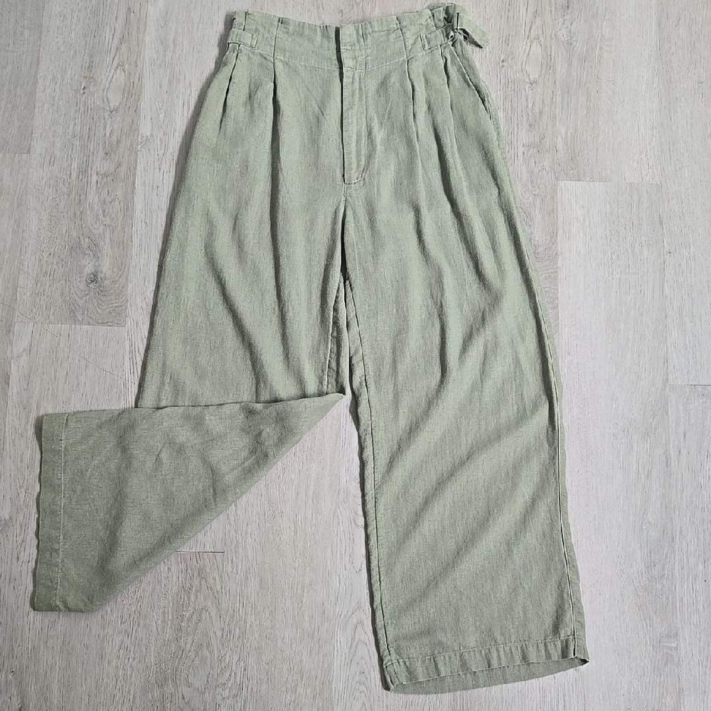 Abercrombie & Fitch Light Green Adjustable Waist, Wide-Leg Pants